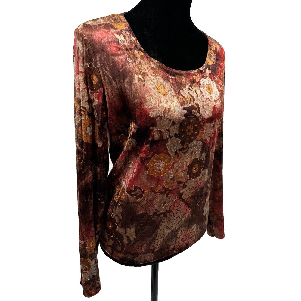 Conrad C Womens Pullover Top Large Multicolor Antique Floral Velvet Print - Picture 7 of 10